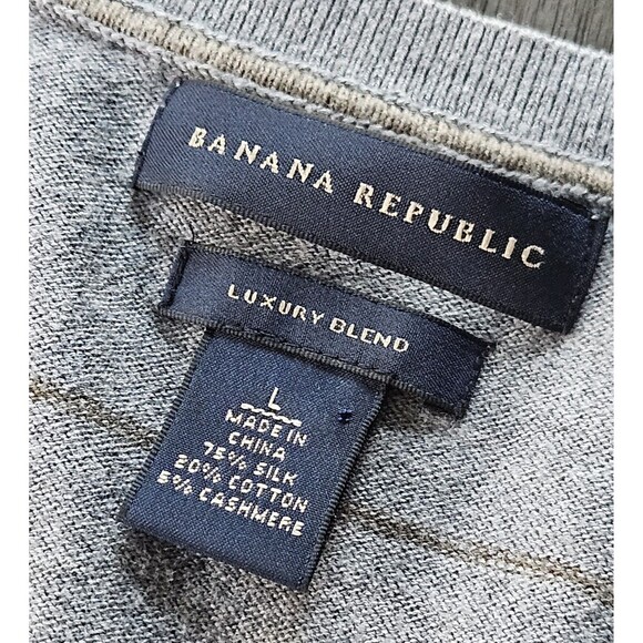 Banana Republic Luxury Blend Silk Cashmere V-Neck Mens Sweater Gray Stripe Large - Picture 3 of 8